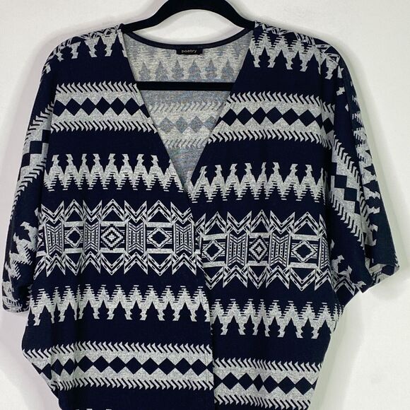 Poetry Aztec Open Front Lightweight Short Sleeve Cardigan Women's Size Small - Picture 5 of 8